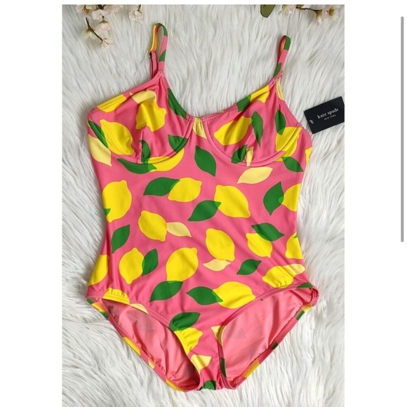 Kate Spade One Piece Swimsuit M Sea Star Underwire Lemons Pink Summer - Picture 4 of 8
